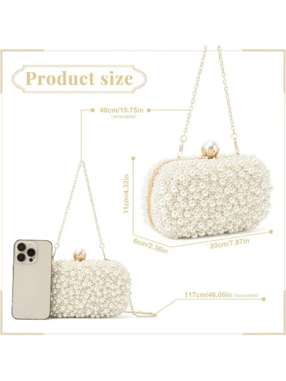 Elegant Pearl Beaded Evening Clutch Handbag for Wedding, Bridal Party, Prom